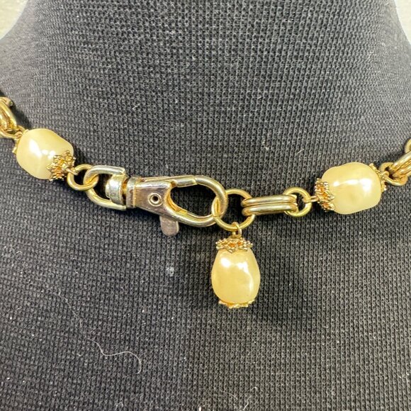 Gold Tone Chunky Faux Pearl Long Chain Necklace Statement Jewelry - Picture 4 of 4